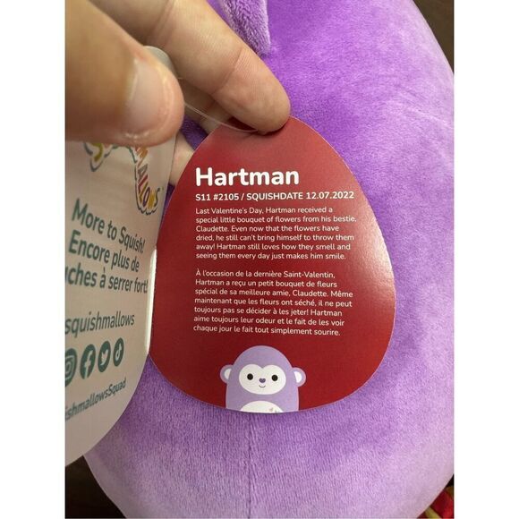 NWT Hartman Purple Monkey 11 Inch Squishmallows Plush - Picture 5 of 5